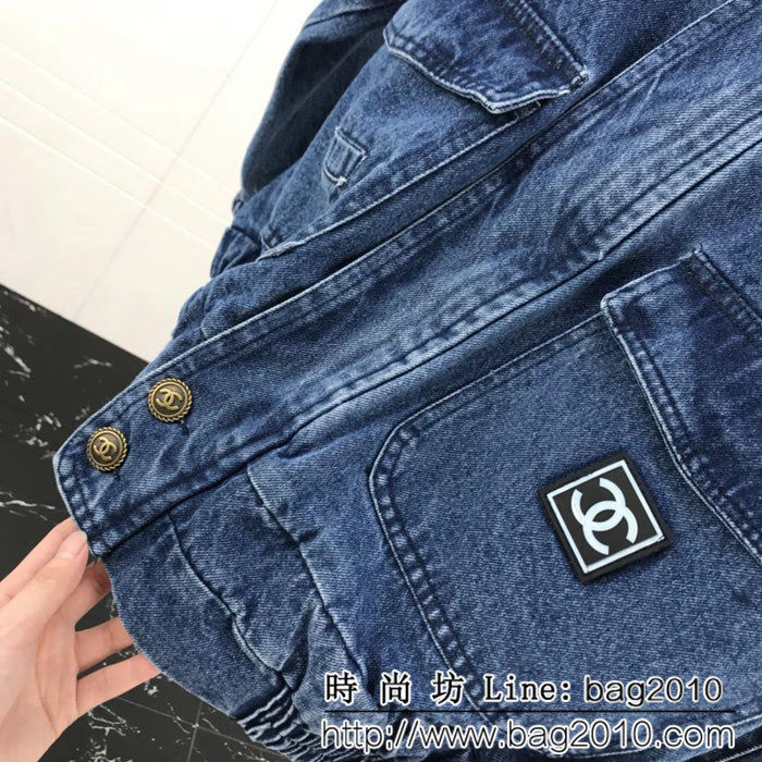 CHANEL香奈兒 18SS新款 刺繡LOGO 做舊洗水牛仔外套 情侶款 ydi1055